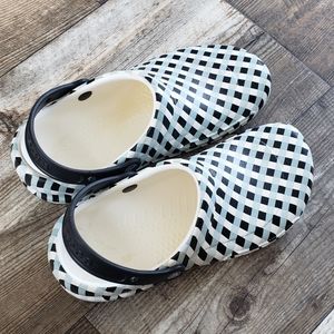 Crocs classic clog blue, black, and white